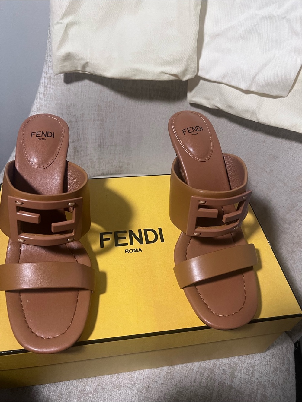 Excellent Condition|Cognac FF Heeled Sandals - Size 38